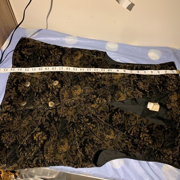 Vintage 80s Velvet Vest Jacket Sz M Black Brown Floral Edgy Feminine Western - Picture 16 of 16